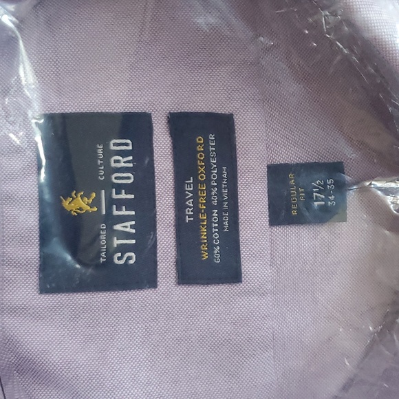 ✨B2GO FREE + SOS!!✨ Stafford Light Lavender Long Sleeve Shirt 34-35, 17 1/2 Neck - Picture 2 of 7